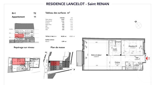 Appartement T2 à vendre - 2 pièces - 60.83 m2 - ST RENAN - 29 - BRETAGNE - Century 21 Associés Conseils Immobilier