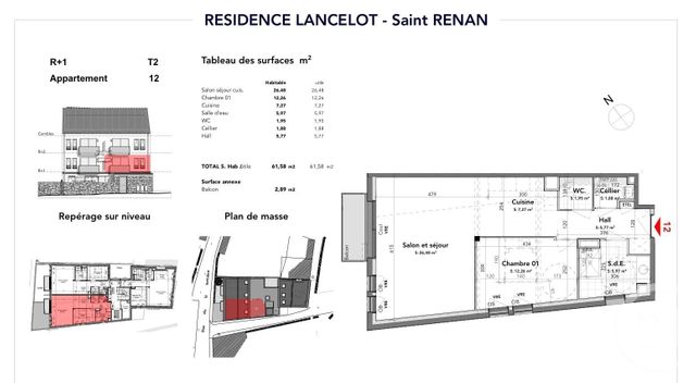 Appartement T2 à vendre - 2 pièces - 61.58 m2 - ST RENAN - 29 - BRETAGNE - Century 21 Associés Conseils Immobilier