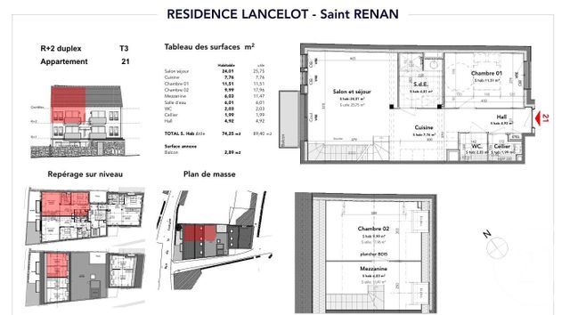 Appartement T3 à vendre - 3 pièces - 74.25 m2 - ST RENAN - 29 - BRETAGNE - Century 21 Associés Conseils Immobilier